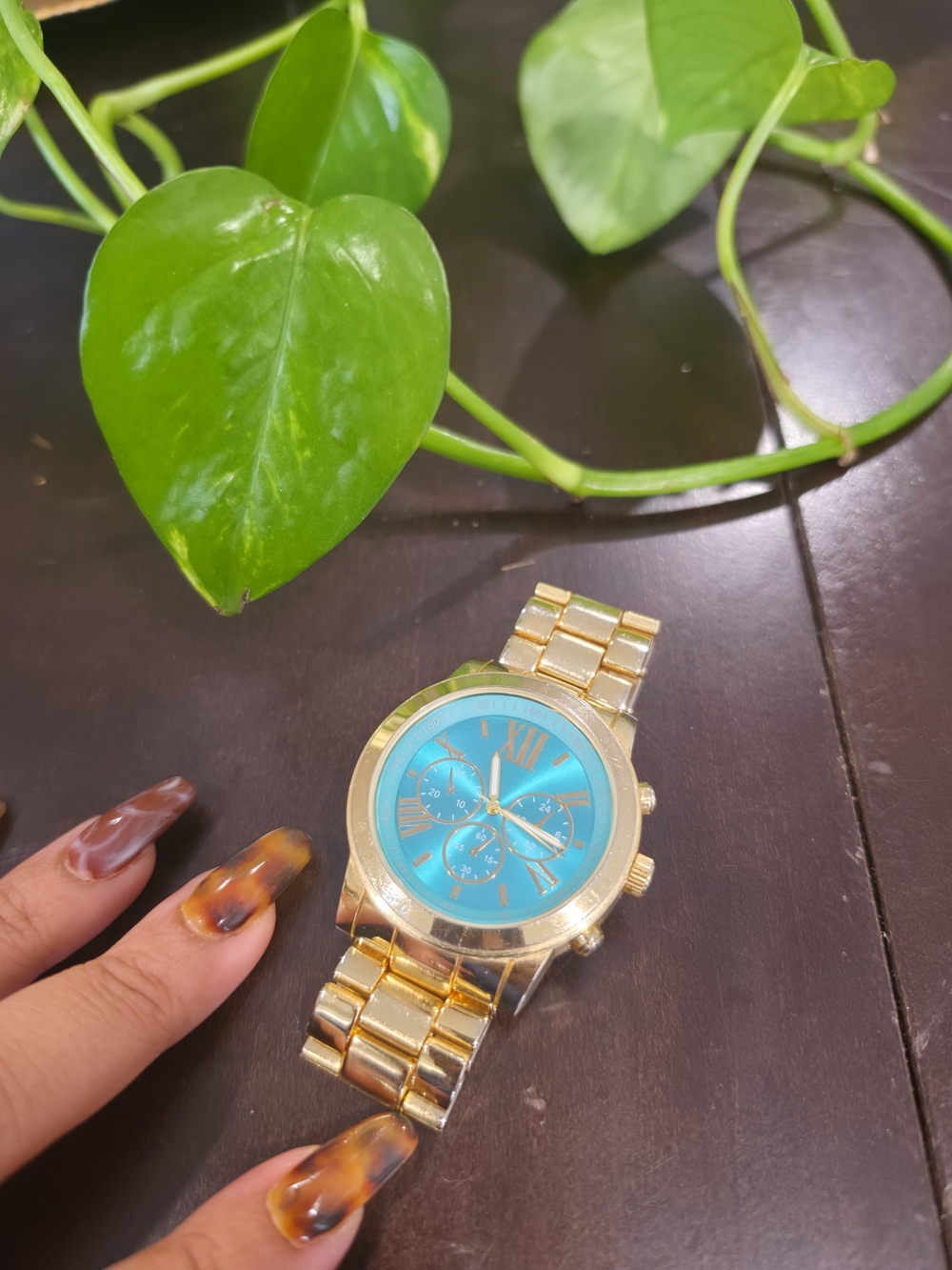 Gold-Tone Women's Watch with Teal Dial